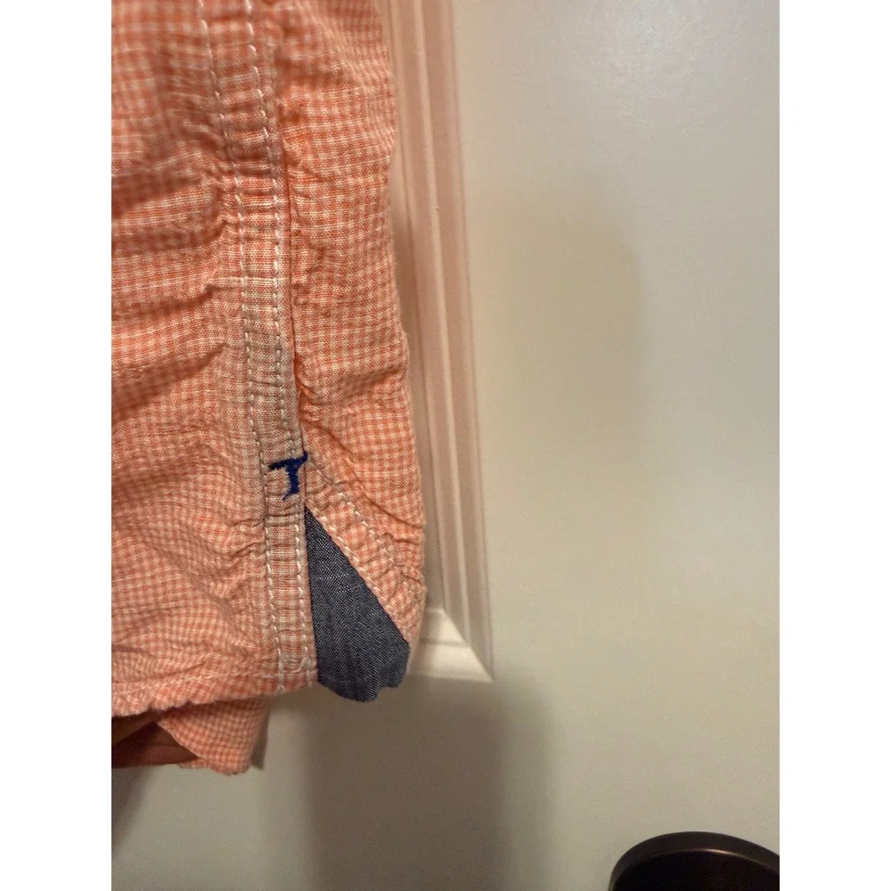 Tommy Bahama Button Down Mens L Orange Excellent Linen Blend Gingham Shirt